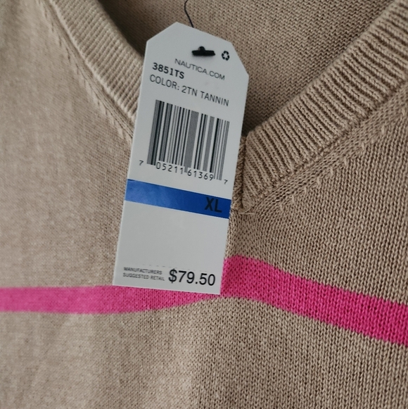 NEW! Nautica top women pink striped  v neck 100% cotton Sz XL - Picture 7 of 9